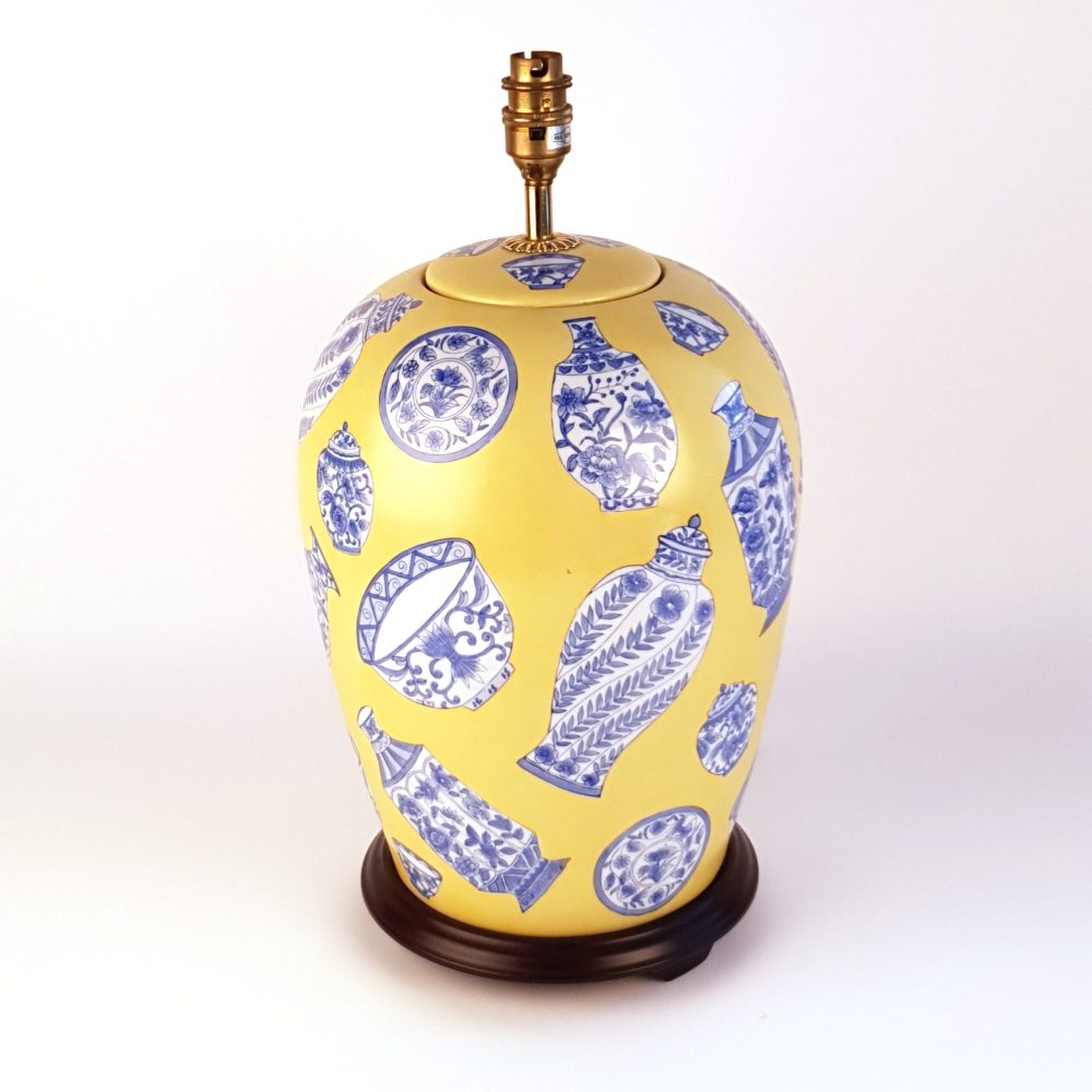 Chinese Ceramic Ginger Jar Table Lamp Yellow and Blue DesignerXS