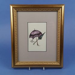 Gilt Framed Print of Victorian Parasols Lilac and Green