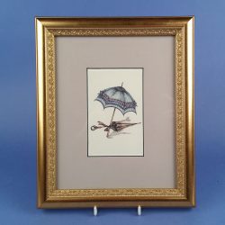 Gilt Framed Print of Victorian Parasols Soft Aqua and Gold