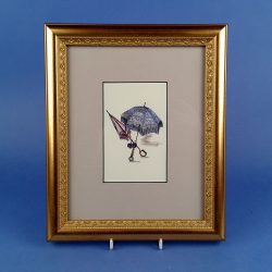 Gilt Framed Print of Victorian Parasols Pansey Blue and Rose