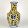 Chinese Ceramic Vase-Blue & Yellow 1 Traditional Chinese Ceramic Blue & Yellow Lotus Bloom Haxagonal Vase