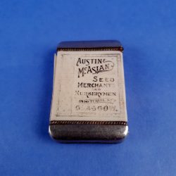 Antique Celluloid Advertising Vesta Case - A Gardeners Essential 8 Vesta Case Antique Matchbox