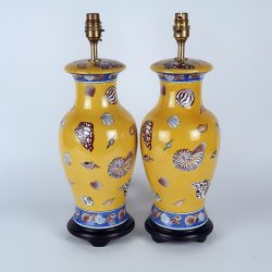 Phoenix Tail Ceramic Table Lamp Acid Yellow with Shell Motif - Image 2
