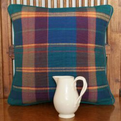 Dark Jade & Forest Green Blue Madras Plaid Cushion 32x32cm
