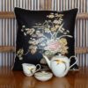 The Orient Collection Chinese Design on Black Glazed Cotton Cushion 1 The Orient Collection Chinese Design on Black Glazed Cotton Cushion