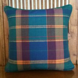 Dark Jade Forest Green Blue Madras Plaid Cushion 34cm