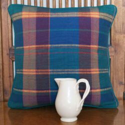 Dark Jade Forest Green Blue Madras Plaid Cushion 34cm 5 Dark Jade Forest Green Blue Madras Plaid Cushion 34cm - Image 2